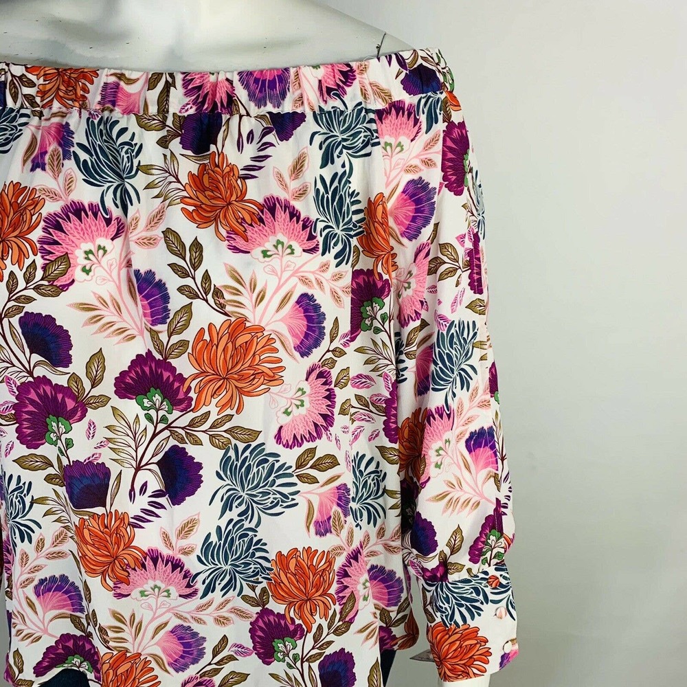 New INC Womans Sz 3X Blouse Lovely Lobelia Off The Shoulder Split Sleeve Floral - Picture 3 of 8